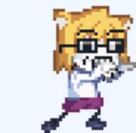 animated cat_ear clothes dance ear glasses hair neco_arc open_mouth pixel_art soyjak stubble variant:unknown yellow_hair // 92x90 // 17.4KB