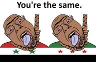 bloodshot_eyes brown_skin flag flag:syria flag:syria_opposition glasses hair hanging rope stubble suicide syria syrian_rebels variant:bernd you're_the_same // 3464x2254 // 770.1KB