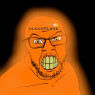 angry cloudflare glasses glowing logo orange orange_eyes orange_skin soyjak stubble variant:feraljak yellow_teeth // 1000x1000 // 203.0KB