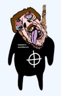 arm bloodshot_eyes brown_eyes brown_hair celtic_cross crying deformed full_body glasses hand hanging leg open_mouth pink_skin rope soyjak stubble subvariant:brunetto suicide text tongue variant:bernd white_nationalism yellow_teeth // 720x1132 // 214.3KB