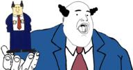 clothes dilbert ear hair hand holding_object necktie open_mouth pointy_haired_boss_(dilbert) soyjak suit variant:fatjak // 1563x831 // 498.6KB