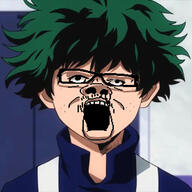 anime boku_no_hero_academia clothes ear glasses green_hair hair midoriya_izuku mustache open_mouth soyjak stubble variant:a24_slowburn_soyjak // 602x602 // 160.4KB