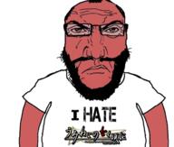 angry beard blading closed_mouth clothes glasses hair higurashi i_hate punisher_face red_skin soyjak text tshirt umineko variant:science_lover // 976x831 // 455.9KB