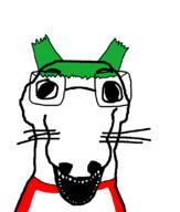 4chan anime clothes dog glasses green green_hair hair open_mouth red red_shirt snout soyjak variant:dogjak whisker yotsoyba // 684x806 // 7.9KB