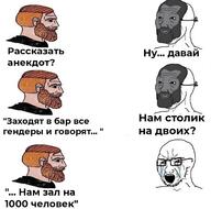 beard blue_eyes clothes cyrillic_text gender gigachad glasses green_skin hair mask nordic_chad open_mouth red_eyes soyjak stubble text variant:soyak white_skin wojak yellow_hair // 1279x1269 // 153.6KB
