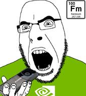 angry beard chemistry element fermium glasses gpu holding_object nvidia open_mouth perro_hold soyjak text variant:cobson // 800x900 // 120.3KB