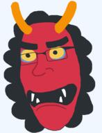 angry emoticon fangs frown glasses hair horn ogre open_mouth red red_skin soyjak variant:cobson yellow_sclera // 721x943 // 18.5KB
