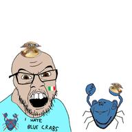 angry blue_crab brown_eyes clam closed_mouth clothes crab crying ear glasses i_hate italy italy_flag open_mouth smile stubble text variant:cryboy_soyjak variant:feraljak variant:impish_soyak_ears white_background // 3112x3112 // 284.4KB