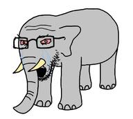animal bloodshot_eyes crying ear elephant full_body glasses horn leg open_mouth soyjak stubble variant:soyak // 696x623 // 129.1KB