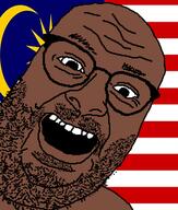 black_skin country flag glasses malaysia mustache open_mouth soyjak stubble variant:its_out_get_in_here // 500x590 // 42.8KB