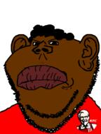 angry black_skin closed_mouth clothes ear hair kfc lips looking_at_you nigger red_shirt stubble subvariant:impish_tyrone variant:impish_soyak_ears // 598x800 // 69.8KB