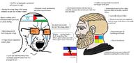 bloodshot_eyes country crying flag glasses history israel nordic_chad open_mouth palestine political_compass soyjak stubble sunglasses text variant:classic_soyjak yugoslavia // 1837x873 // 179.1KB