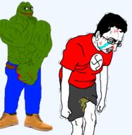 angry arm beaten blood boot bruise chud clothes crying frog glasses green_skin hair hand jeans muscles nazism pepe piss redraw shaking swastika tshirt variant:chudjak vein // 697x712 // 97.6KB