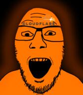 cloudflare glasses glowing orange_eyes orange_skin soyjak stubble variant:punk_revolution_soyjak // 660x756 // 207.3KB