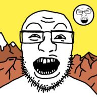 background bald forehead_lines glasses lips mountain mustache open_mouth raised_eyebrow snow squinting stubble sun variant:deydeyjak variant:feraljak // 1280x1280 // 113.5KB
