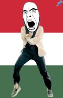 animated country dance flag full_body gangnam_style glasses hungary irl open_mouth push_pin soyjak sticky stubble variant:cobson // 300x460 // 253.4KB
