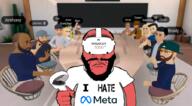 angry arm balding beard closed_mouth clothes fist glasses hair hand holding_object i_hate metaverse punisher_face red red_skin soyjak subvariant:science_lover text thsirt tshirt variant:markiplier_soyjak virtual_reality vr_controller vr_headset // 1023x566 // 555.4KB
