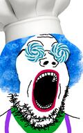blue_hair chef glasses hair lollipop open_mouth soyjak stubble variant:gapejak // 625x1000 // 365.1KB