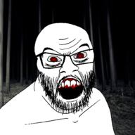 angry beard blood eyebags glasses grey_sclera irl_background ominous open_mouth red_eyes soyjak variant:feraljak // 1500x1500 // 495.1KB
