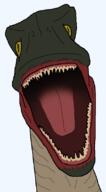 animal dinosaur green_skin inhuman open_mouth raptor soyjak tongue variant:unknown yellow_eyes yellow_teeth // 449x812 // 52.7KB