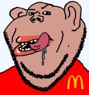 amerimutt animated brown_skin clothes ear licking_lips lips looking_at_you mcdonalds mutt open_mouth raised_eyebrow red_shirt saliva soyjak stubble subvariant:impish_amerimutt tongue transparent_background variant:impish_soyak_ears // 608x652 // 60.9KB
