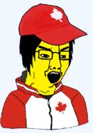asian canada clothes country flag glasses hair hat jacket open_mouth soyjak variant:chudjak yellow_skin // 769x1104 // 248.5KB