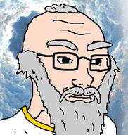 beard closed_mouth clothes cloud glasses god grey_hair heaven neutral thick_eyebrows variant:soyak // 377x397 // 110.6KB
