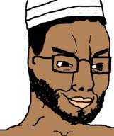 beard brown_skin clothes glasses hair hat islam smile smug soyjak taqiyah variant:chudjak // 645x770 // 29.6KB