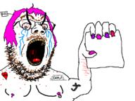 acne angry arm bloodshot_eyes colored_nails glasses hair hairy hand holding_object large_eyebrows mustache open_mouth paper purple_hair soyjak stubble tattoo tranny variant:gapejak yellow_teeth // 800x600 // 24.2KB