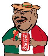 amerimutt arm brown_skin can clothes coca_cola ear fat flag hand hat holding_object mexico meximutt mustache open_mouth sombrero soyjak stubble subvariant:impish_amerimutt variant:impish_soyak_ears // 950x1106 // 307.5KB