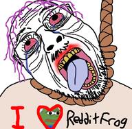 animal bloodshot_eyes closed_mouth clothes crying frog glasses hair hanging heart i_love mustache open_mouth pepe purple_hair reddit rope soyjak stubble suicide text tired tongue tranny variant:bernd wrinkles yellow_teeth // 726x711 // 462.9KB