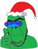among_us closed_mouth clothes fortegreen friday_night_funkin' glasses hand hat loggo no_eyes santa_hat smile soyjak stubble thumbs_up variant:cobson video_game // 448x574 // 39.8KB