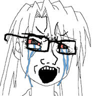 anime bloodshot_eyes crying female glasses hair open_mouth soyjak variant:classic_soyjak white_hair // 728x728 // 184.2KB
