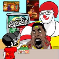 2soyjaks anime boss buck_breaking clothes clown clownpiece earring fast_food flandre_scarlet goyslop happy_meal hat kanye_west mcdonalds millions_must_die painted_nails poster queen_of_hearts red_hair restaurant ronald_mcdonald smug soda sproke subvariant:nucob touhou toy variant:chudjak variant:cobson variant:soyak video_game wagie work // 1000x1000 // 661.6KB