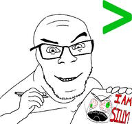 angry arm bloodshot_eyes closed_mouth comic glasses greentext hand holding_object i_am_silly open_mouth paper pen smile smug soyjak strawman stubble text variant:feraljak // 1500x1414 // 319.5KB