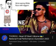 arm chud clothes country eurovision flag full_body glasses hair hand hands_up leg nazism negro nigger open_mouth pol_(4chan) shorts soyjak swastika text tsbirt ukraine variant:chudjak // 1080x886 // 282.5KB