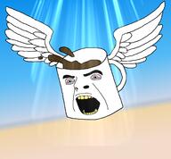 angel angry bloodshot_eyes coffee cupjak objectsoy open_mouth soyjak tired variant:cobson wing yellow_teeth // 1358x1262 // 346.2KB