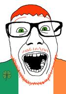 clover country flag glasses green_eyes hair ireland mustache open_mouth orange_hair soyjak stubble variant:punkjak // 918x1306 // 52.8KB