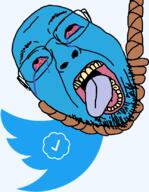 bloodshot_eyes blue_checkmark blue_skin crying glasses hanging logo open_mouth rope soyjak stubble suicide tongue transparent twitter variant:gapejak_front // 644x828 // 161.5KB