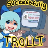 4chan anime art ban blue_eyes blue_hair bow cirno computer ear female open_mouth pointing smug soyjak stubble touhou troll v_(4chan) variant:unknown video_game wing // 500x500 // 22.2KB