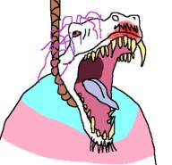 Variant:dinojak bloodshot_eyes crooked_teeth crying dinosaur hanging open_mouth purple_hair red_eyes rope stubble suicide tear tranny transgender_flag // 518x500 // 52.6KB
