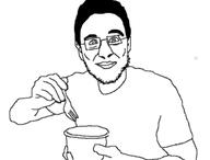 closed_mouth eating eyebrows fork glasses hair hand holding_object looking_at_you mark_wiens stubble traced variant:unknown // 915x696 // 51.0KB
