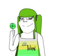 arm closed_mouth clothes drew glasses green_hair hair hand holding_lollipop holding_object lollipop notepad++ smile soyjak subvariant:soylita variant:gapejak // 1436x1408 // 97.1KB