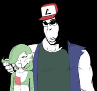 2soyjaks ash_ketchum buff cap closed_mouth clothes creepy crying evil frown gardevoir glasses hand hat hurt nosebleed ominous over pink_eyes pokemon redraw shoulder soyjak stubble subvariant:hornyson subvariant:soylita variant:cobson variant:gapejak // 1700x1607 // 538.7KB