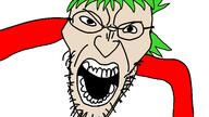 4chan angry anime glasses green_hair hair open_mouth soyjak stubble variant:angry_soyjak yotsoyba // 1600x900 // 4.1MB