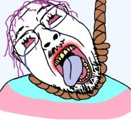 crying dead flag glasses hair hanging mustache open_mouth png purple_hair rope soyjak stubble suicide template tongue tranny transparent variant:bernd yellow_teeth // 4800x4492 // 2.8MB