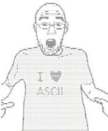 ascii clothes glasses open_mouth pointing soyjak stubble variant:shirtjak // 674x819 // 28.4KB