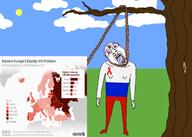 aids arm blood bloodshot_eyes clothes country crying drawn_background flag full_body hair leg lynching map mustache neovagina open_mouth purple_hair rope russia soyjak tongue tree variant:bernd z_(russian_symbol) // 2100x1500 // 565.0KB