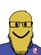 closed_mouth clothes glasses roblox smile soyjak stubble variant:markiplier_soyjak video_game yellow_skin // 600x800 // 85.0KB