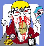 arm badge bbc blood child_sexual_abuse_material clenched_teeth clothes discord ear flag glasses hair hand nate nigger queen_of_spades red_eyes soyjak soyjak_party stubble subvariant:chudjak_front tranny variant:chudjak variant:cobson variant:feraljak yellow_hair yellow_teeth // 895x934 // 345.9KB